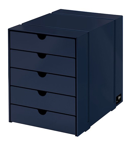 USM Haller Inos Kastenset C4 mit 5 Schalen geschlossen Home Office Stahlblau