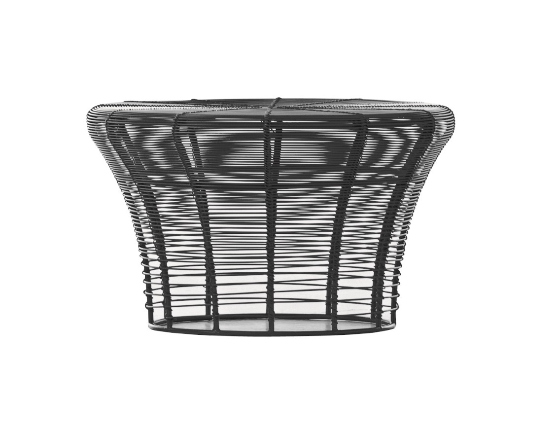 Aram Hocker, GAN, anthrazitfarben, aus filigranem Drahtgeflecht, moderner Sitzhocker für Wohnzimmer und Terrasse.