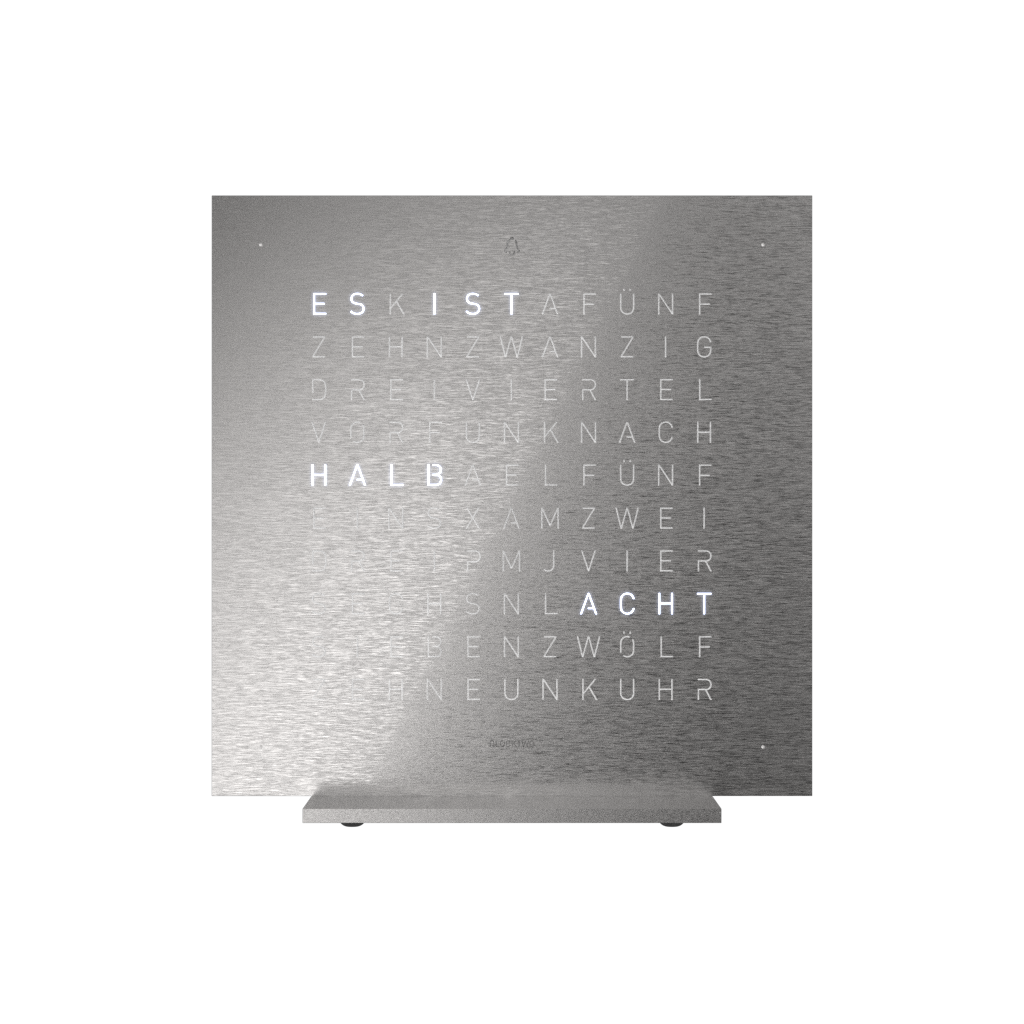 Earth 13.5 Steel Series Tischuhr / Zeitobjekt Deutsch QLOCKTWO 