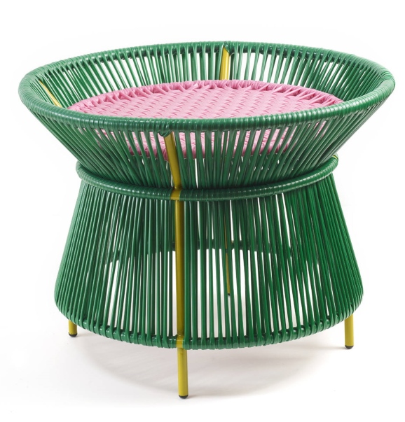 Ames Caribe Basket Table, smaragdgrün mit kaugummirosa Sitzfläche, Outdoor Tisch.