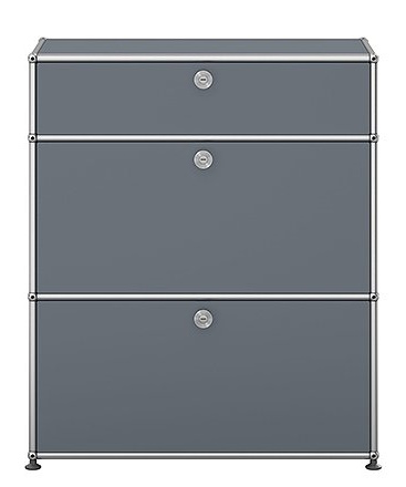 USM Haller Highboard in Mittelgrau mit zwei Klappen, modernes Designmöbel für stilvolle Aufbewahrung.