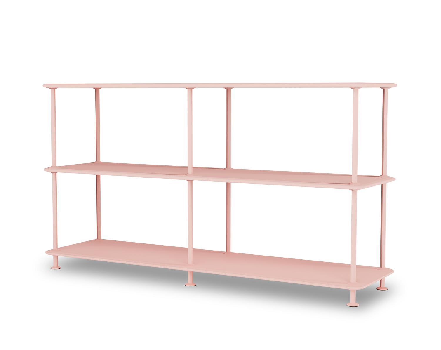 Montana Free Regal in Rosa: Modernes, offenes Bücherregal mit drei Ebenen.