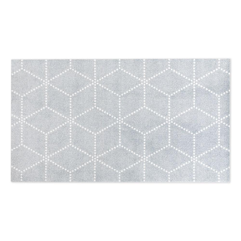 Hagl Heymat Fußmatte Silber mit geometrischem Würfelmuster, geeignet für Innen- und Außenbereich.