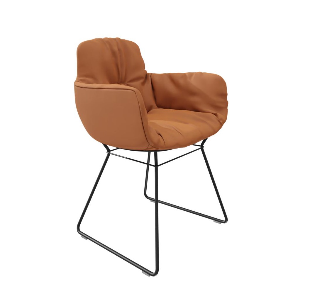 Leya Stuhl mit hoher Armlehne, Leder Sahara, schwarzes Metallgestell, moderner Designstuhl.