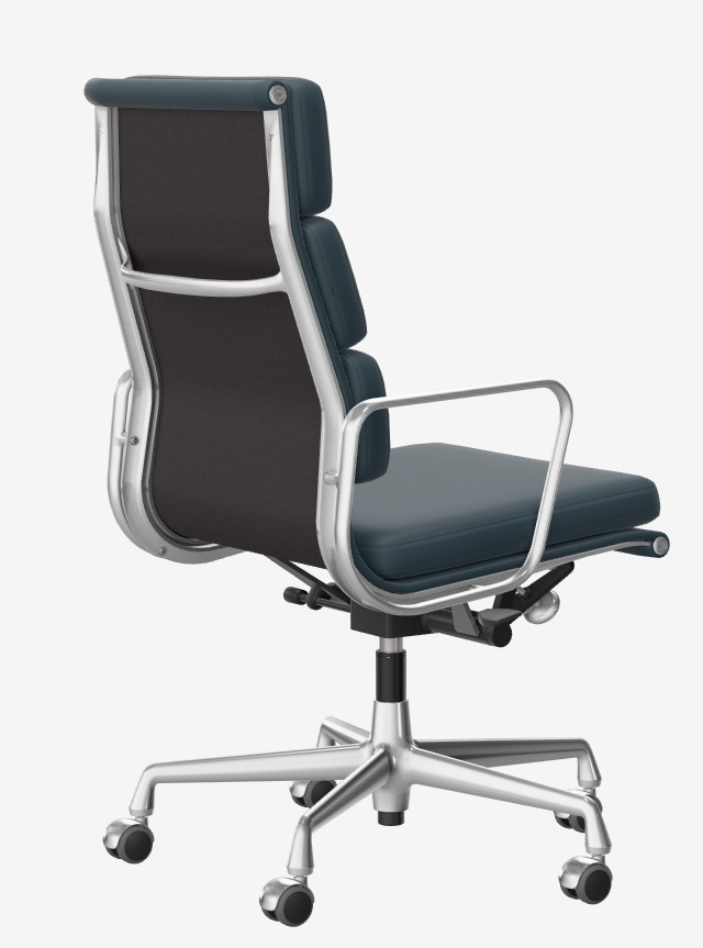 Soft Pad Chair EA219 / EA 219 Sessel VERCHROMT / LEDER PREMIUM MIT KONTRASTNAHT RAUCHBLAU Vitra EINZELSTÜCK