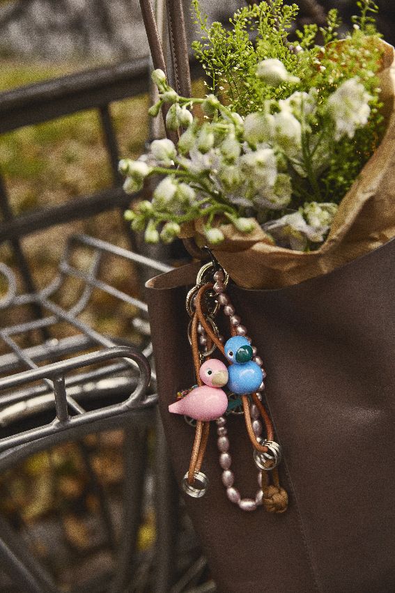 Vogel Blau Schlüsselanhänger silberfarbenes Metall mit Naturleder Kay Bojesen