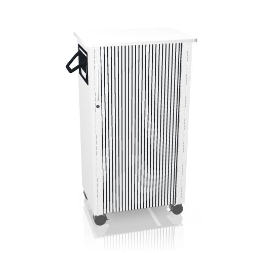 Weißes ECO.S-Mobil von König+Neurath mit Rollen und Lamellentür für Büro und Homeoffice.