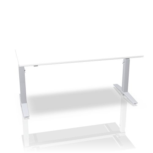 Talo.S Konferenztisch von König+Neurath, höhenverstellbar, mit weißer Tischplatte und silberfarbenem Gestell, modernes Design.