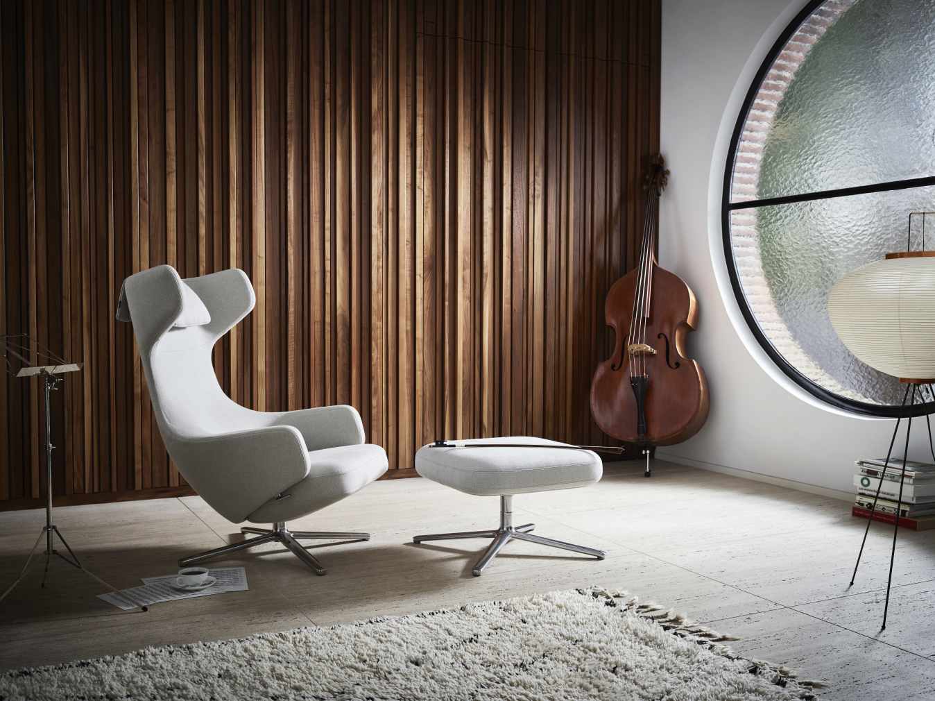 Grand Repos Sessel  + Ottoman Vitra Poliert Dumet Kiesel Melange