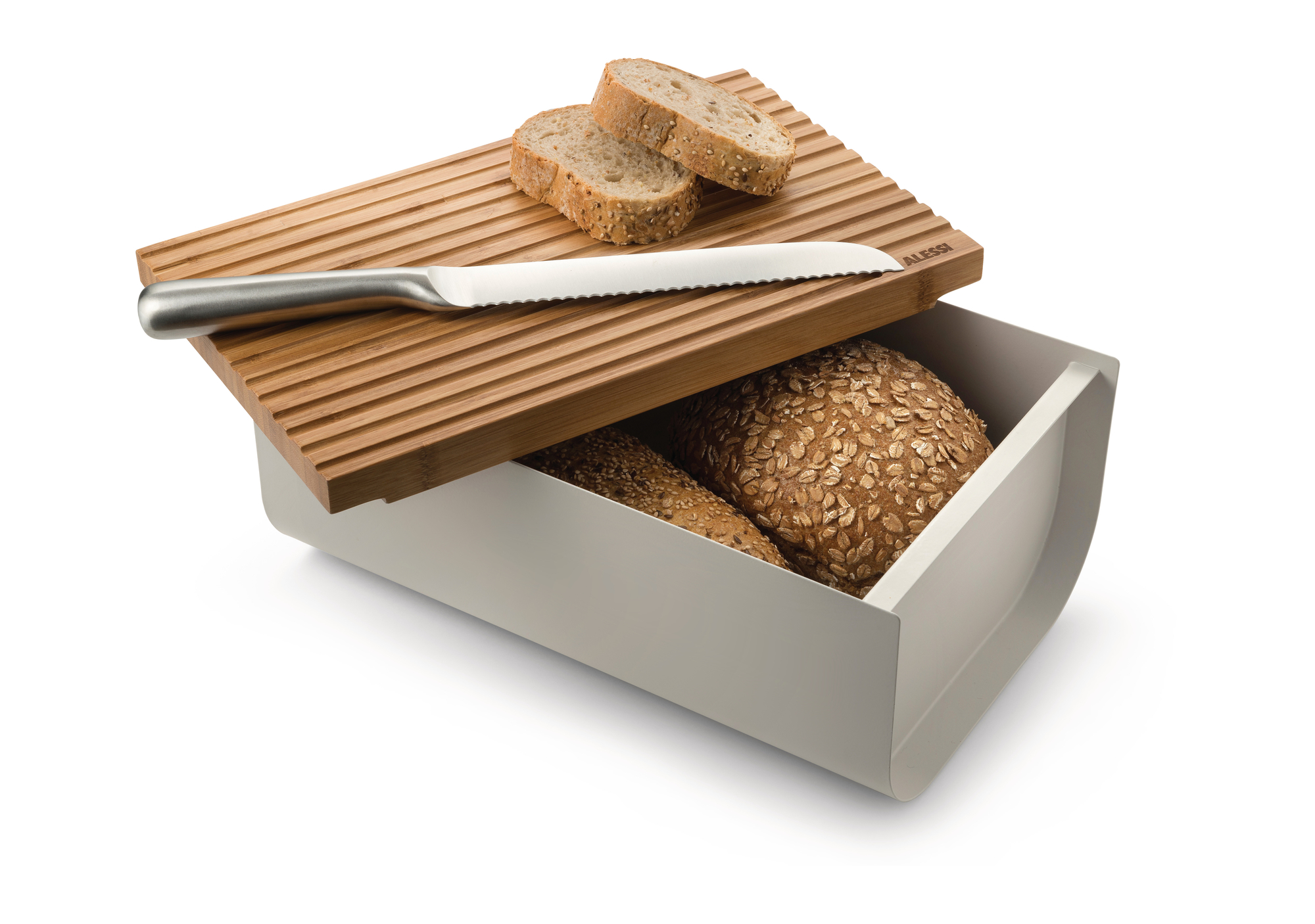 Mattina Brotkasten aus Stahl Warmes Grau Alessi