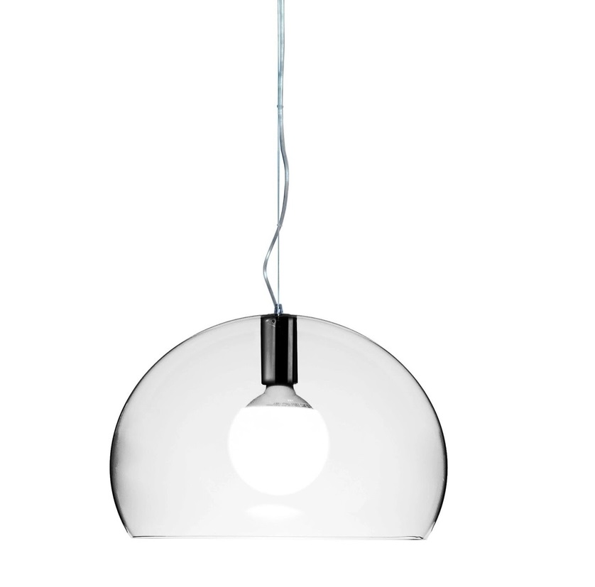 Transparente Small Fly Pendelleuchte von Kartell: Moderne Hängelampe mit halbrunder Form.