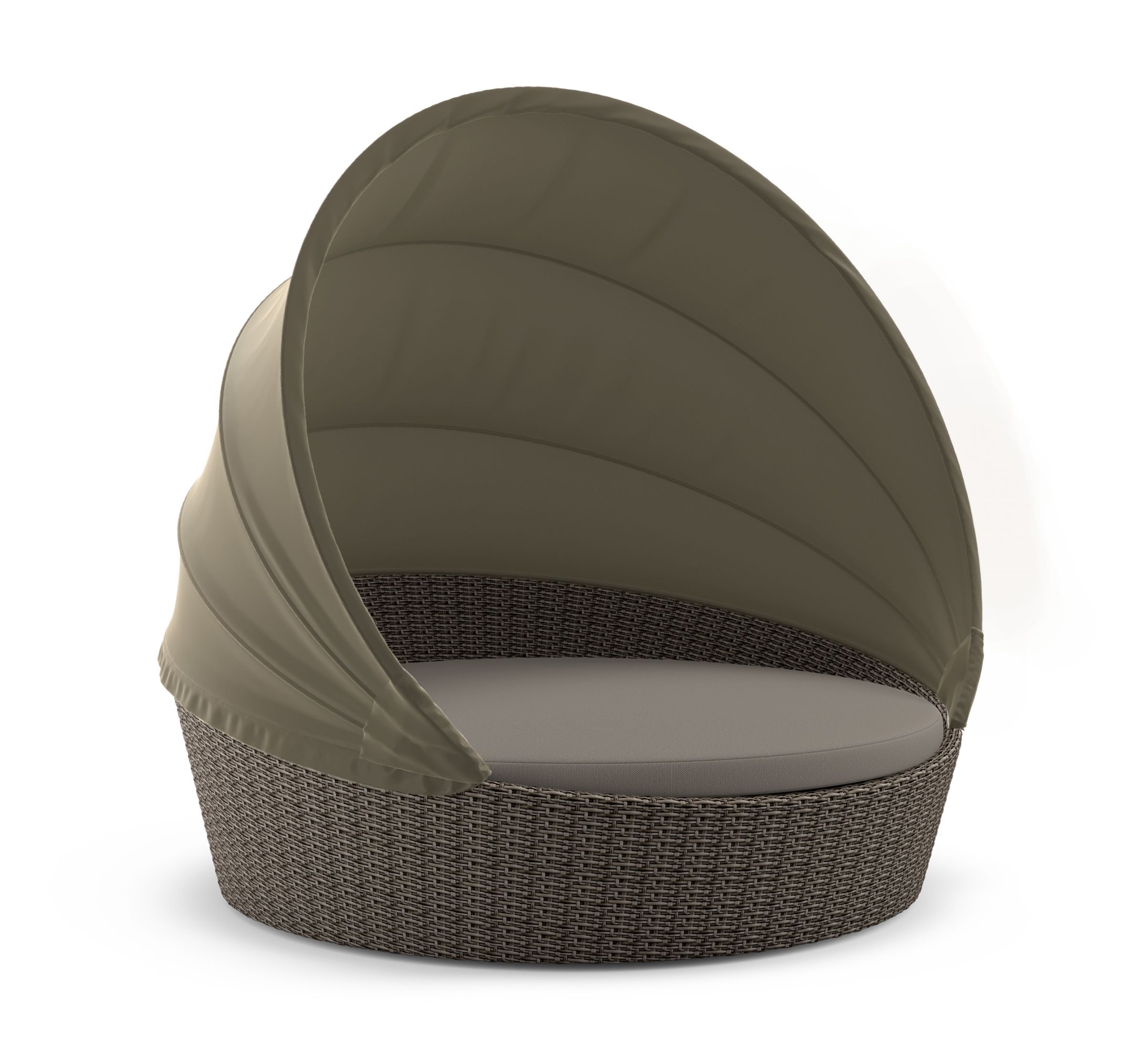 Orbit XXL Sofainsel Vulcano von Dedon mit Verdeck in Taupe, Gartenmöbel für den Außenbereich.