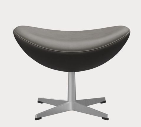 Egg Chair Hocker: Leder Lava, Fritz Hansen Design, bequeme Fußablage mit Aluminiumfuß.