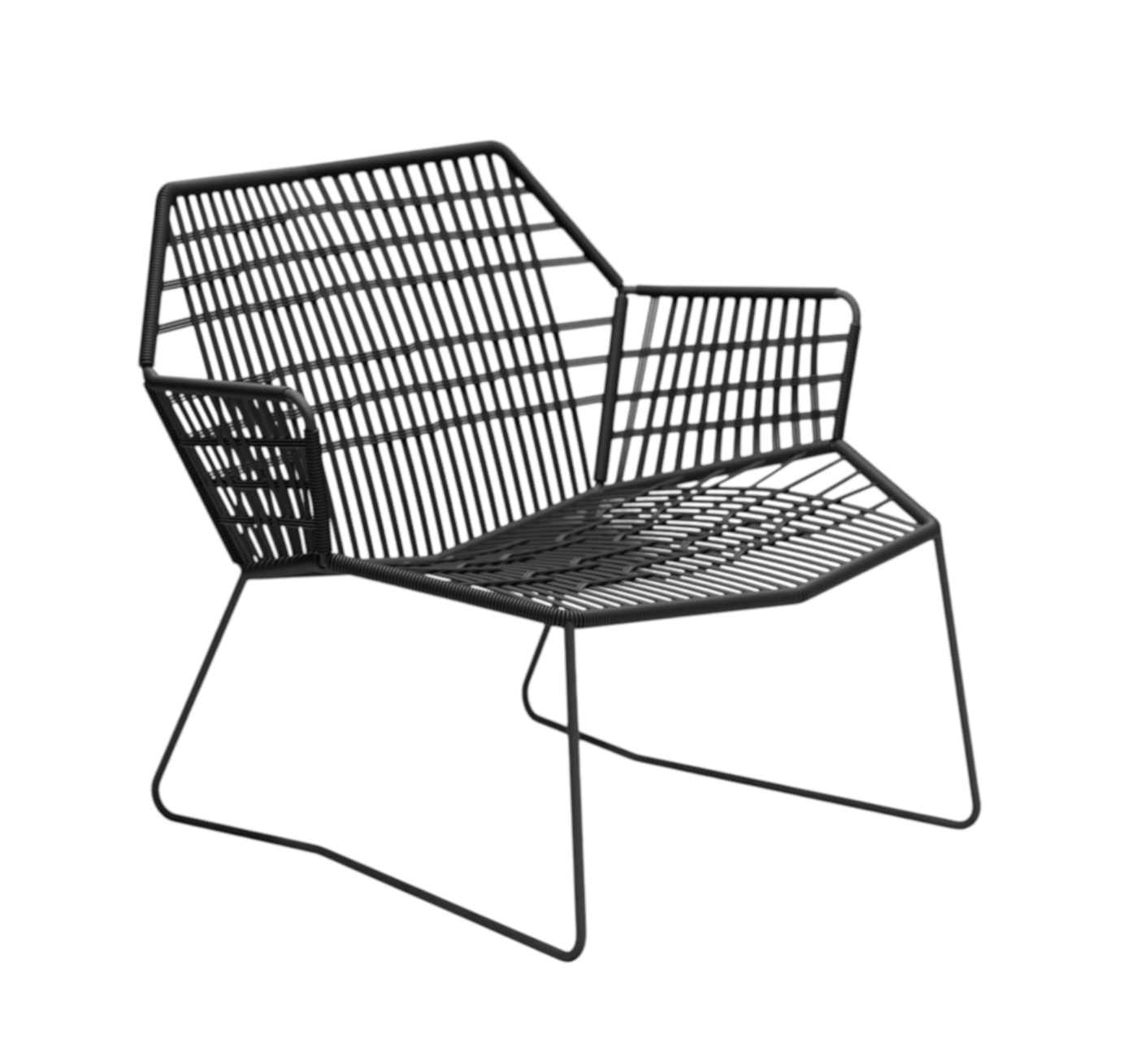 Schwarzer Tropicalia TR1 Sessel von Moroso für den Außenbereich, moderner Design-Sessel mit Armlehnen und filigraner Flechtstruktur.