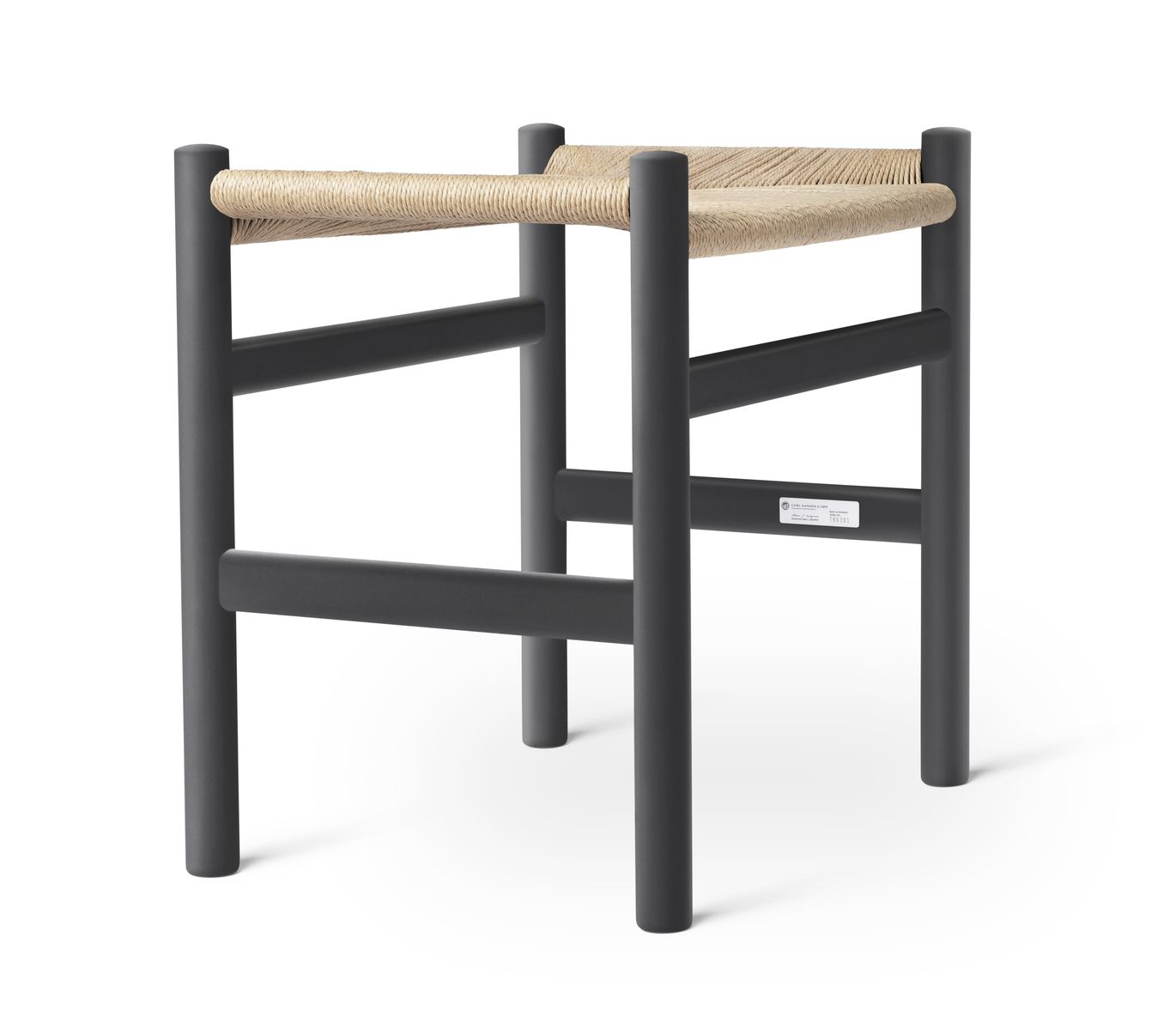 CH53 Hocker von Carl Hansen & Søn: Grauer Holzrahmen mit Sitzfläche aus natürlichem Papiergarn.