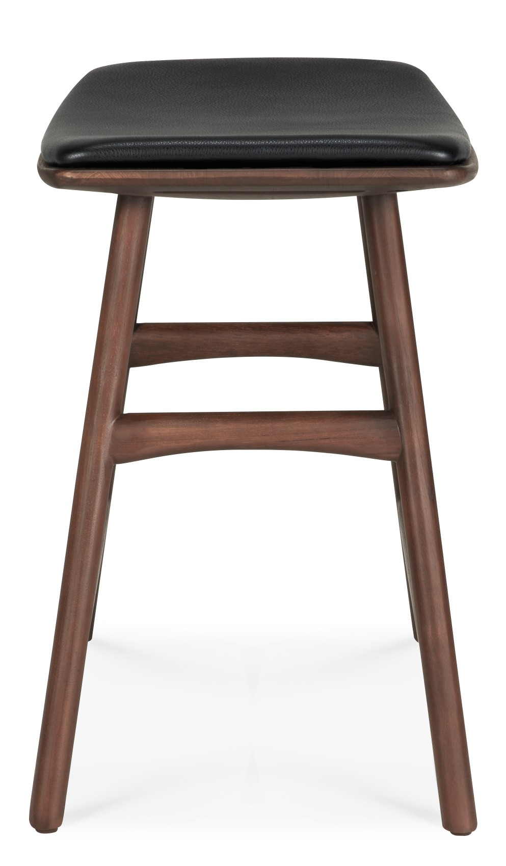 Osso Stool Hocker mit schwarzem Lederpolster und Beinen aus dunklem Holz von Ethnicraft.