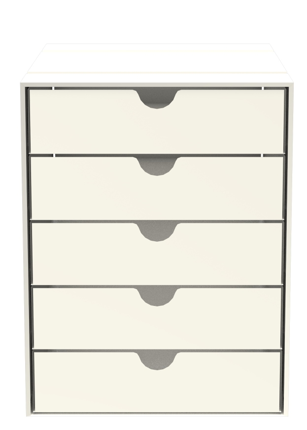 USM Haller Inos Kastenset C4 in Reinweiss mit fünf geschlossenen Schubladen für Büro und Zuhause.
