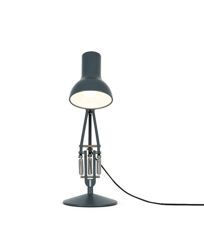 Type 75 Mini Anglepoise Tischleuchte in Schiefergrau, moderne Schreibtischlampe mit verstellbarem Arm.