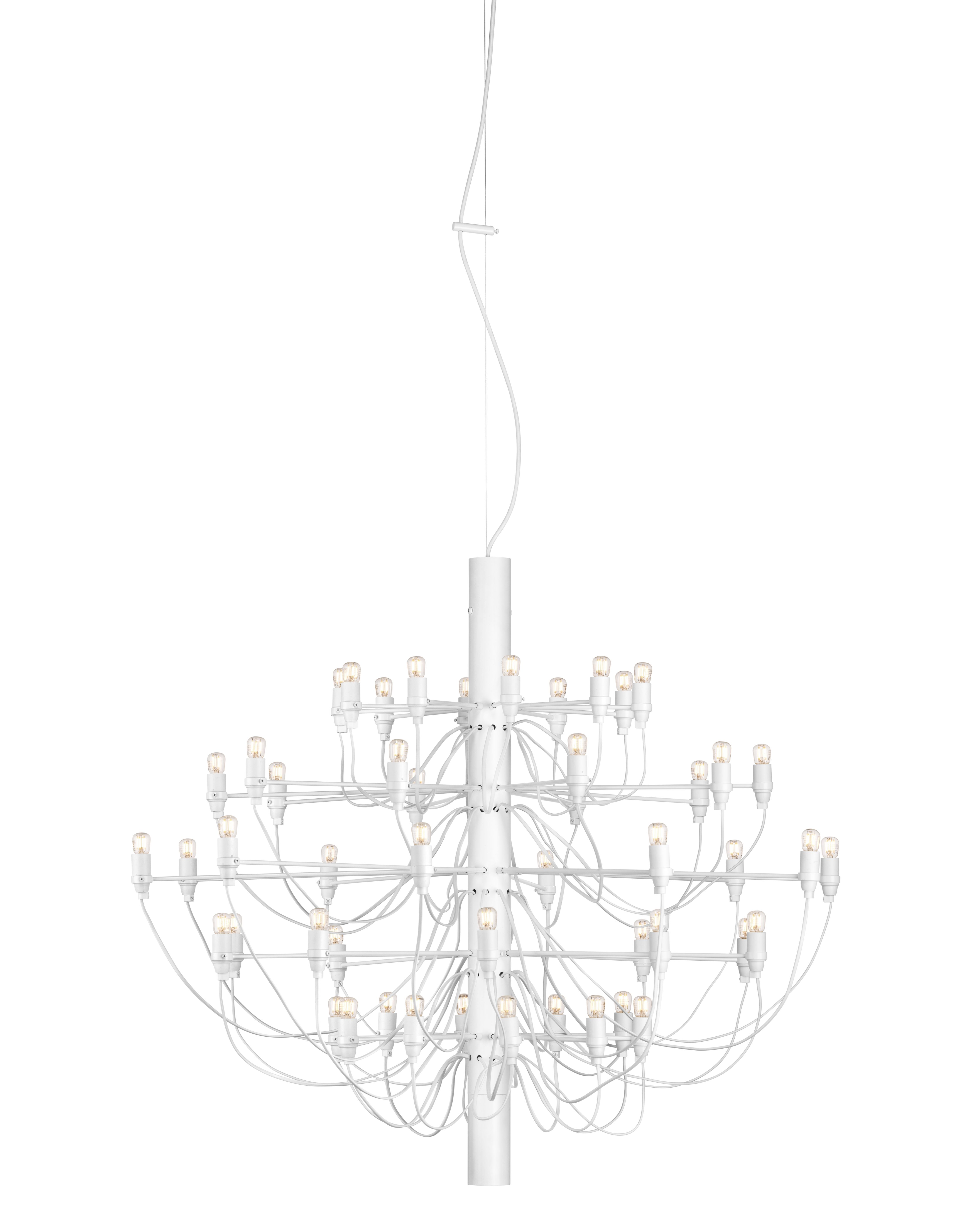 Weißer Flos 2097 Kronleuchter mit klaren Glühbirnen, moderne Deckenleuchte für stilvolle Innenräume.