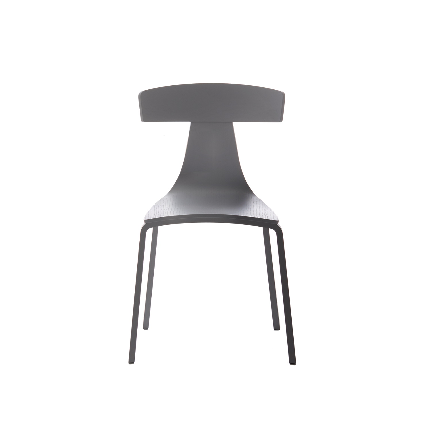 Ansicht von hinten: Remo Holzstuhl Esche Grau Plank mit minimalistischem Design und Holzstruktur.