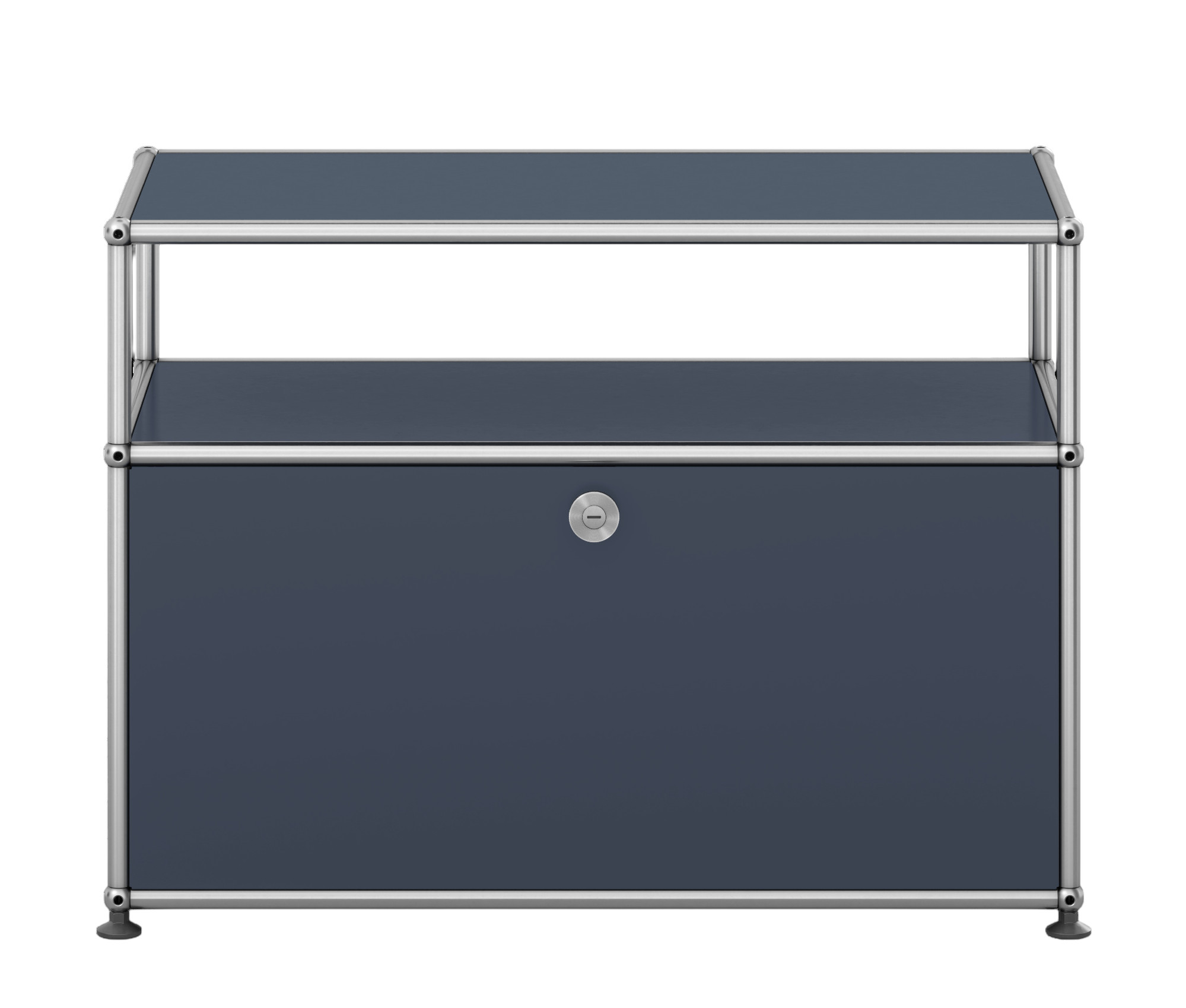 USM Haller Beistellmöbel in Anthrazitgrau mit einer Klappe, modernes Design für Wohnzimmer und Büro.