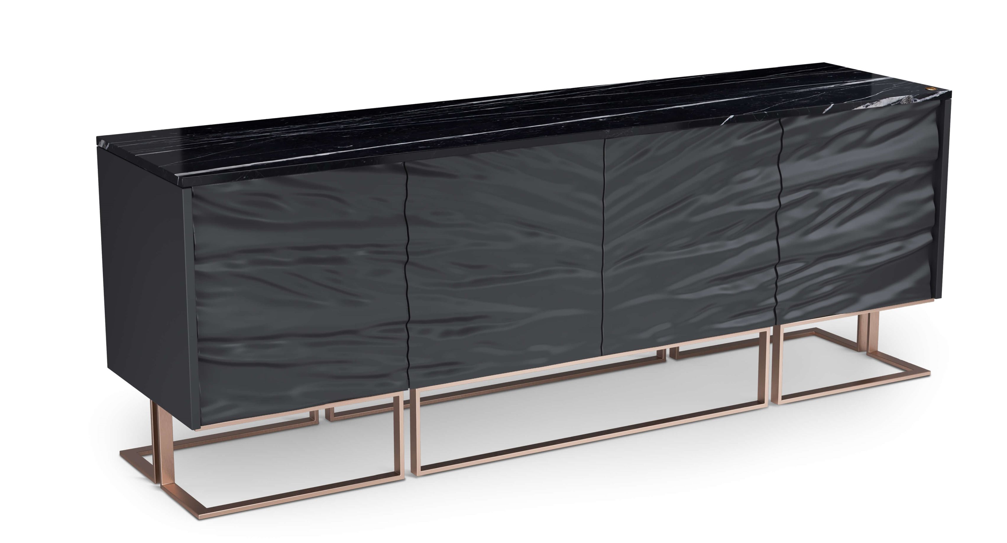Casse Sideboard Nero Marquina  Marmor, schwarzes Leder und mattes Roségold Mansi London