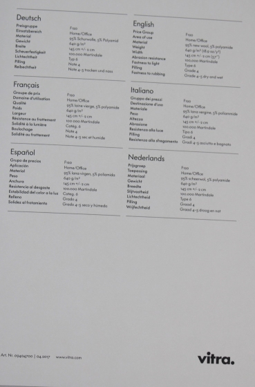 Stoffmusterkarte Credo Vitra