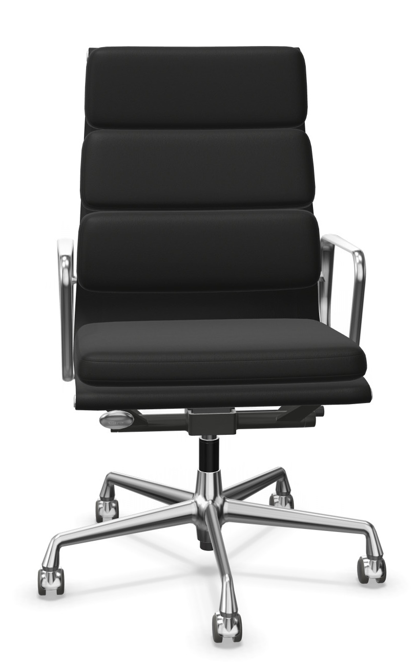 Soft Pad Chair EA219 / EA 219 Sessel Vitra Leder Premium F mit Kontrastnaht, schwarz, Gestell verchromt