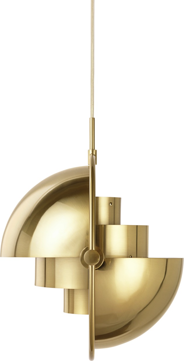 Gubi Multi-Lite Pendelleuchte aus Messing: Moderne Hängelampe mit halbrunden Elementen für stilvolle Beleuchtung.