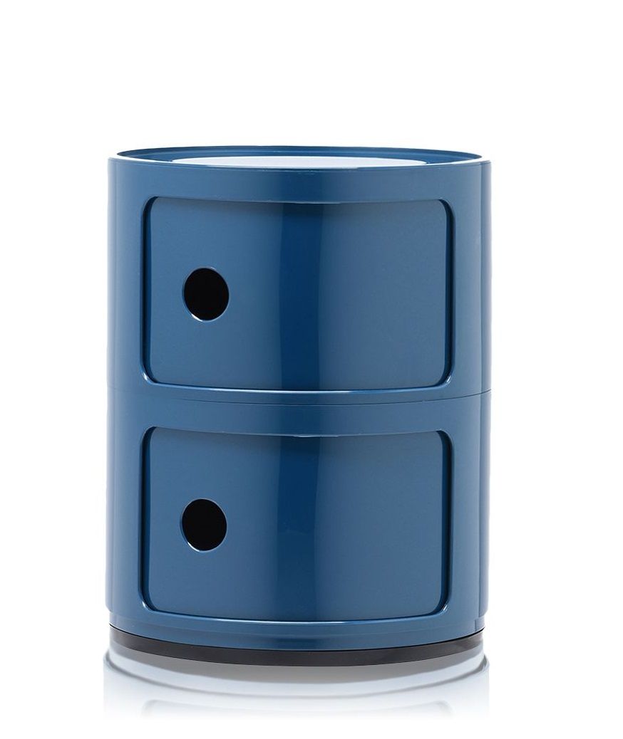 Blauer Kartell Componibili 2er Container: Moderner, runder Nachttisch mit zwei Fächern und minimalistischem Design.
