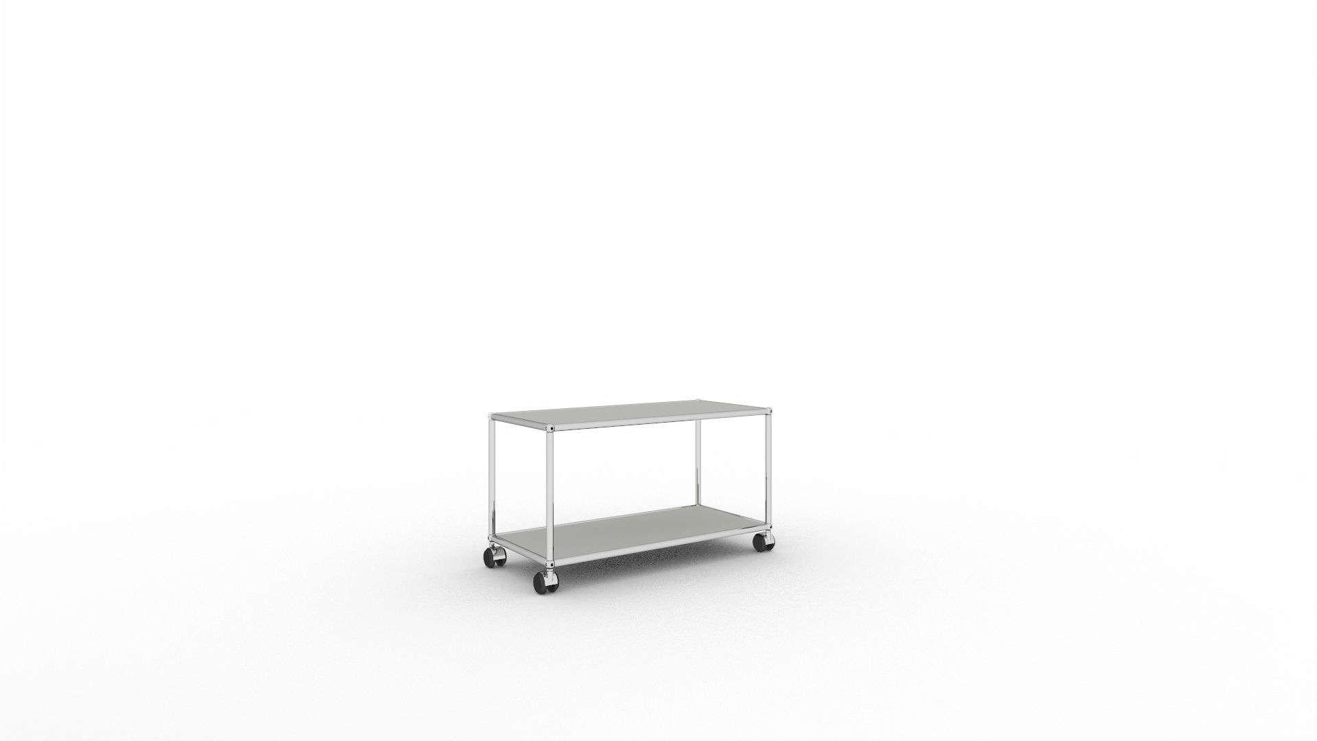USM Haller TV Möbel lichtgrau mit Rollen, modernes Designmöbel für Wohnzimmer und Büro.