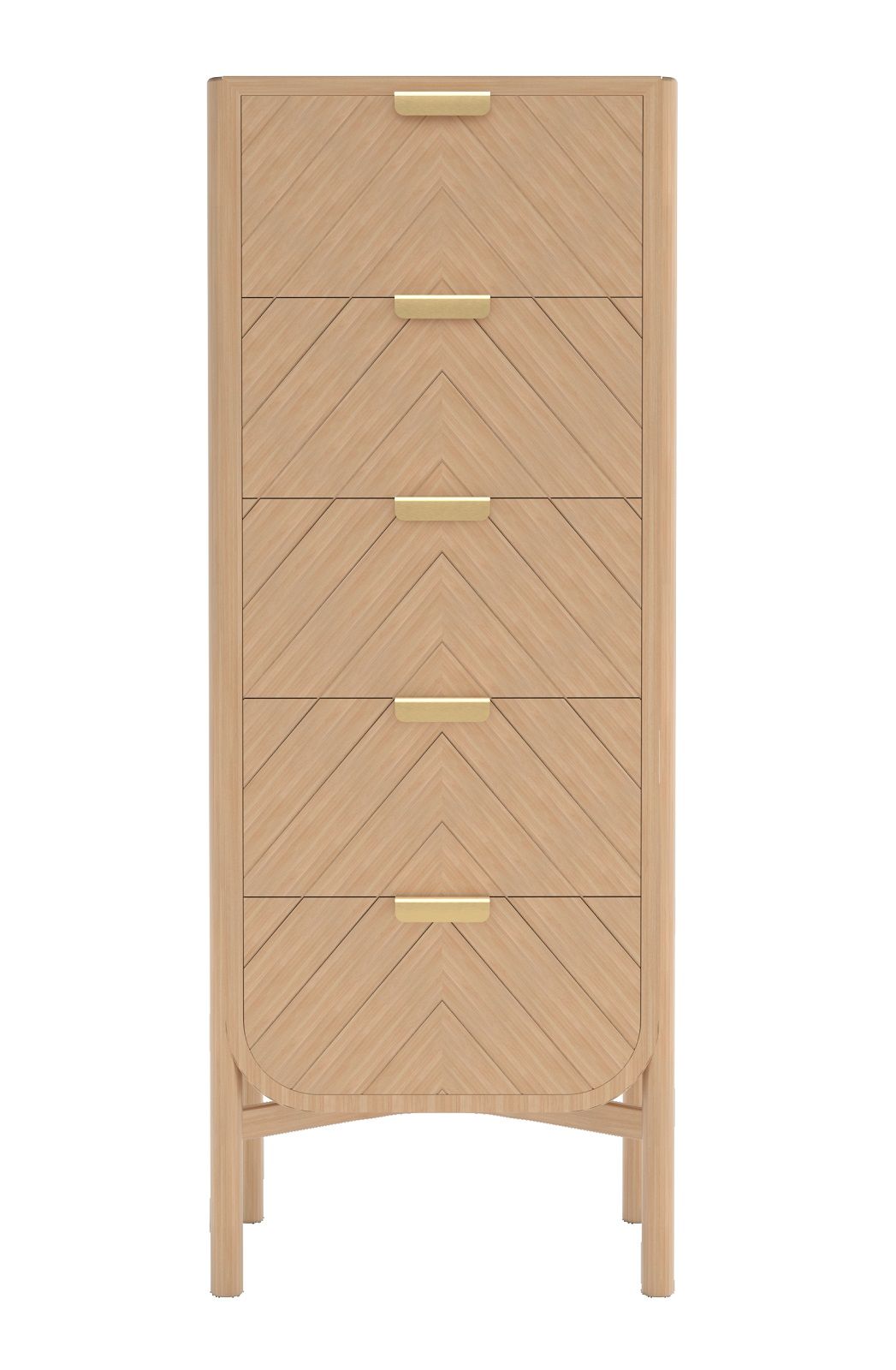Marius Chiffonier Kommode von Hartô: Hohe Kommode aus hellem Holz mit fünf Schubladen.