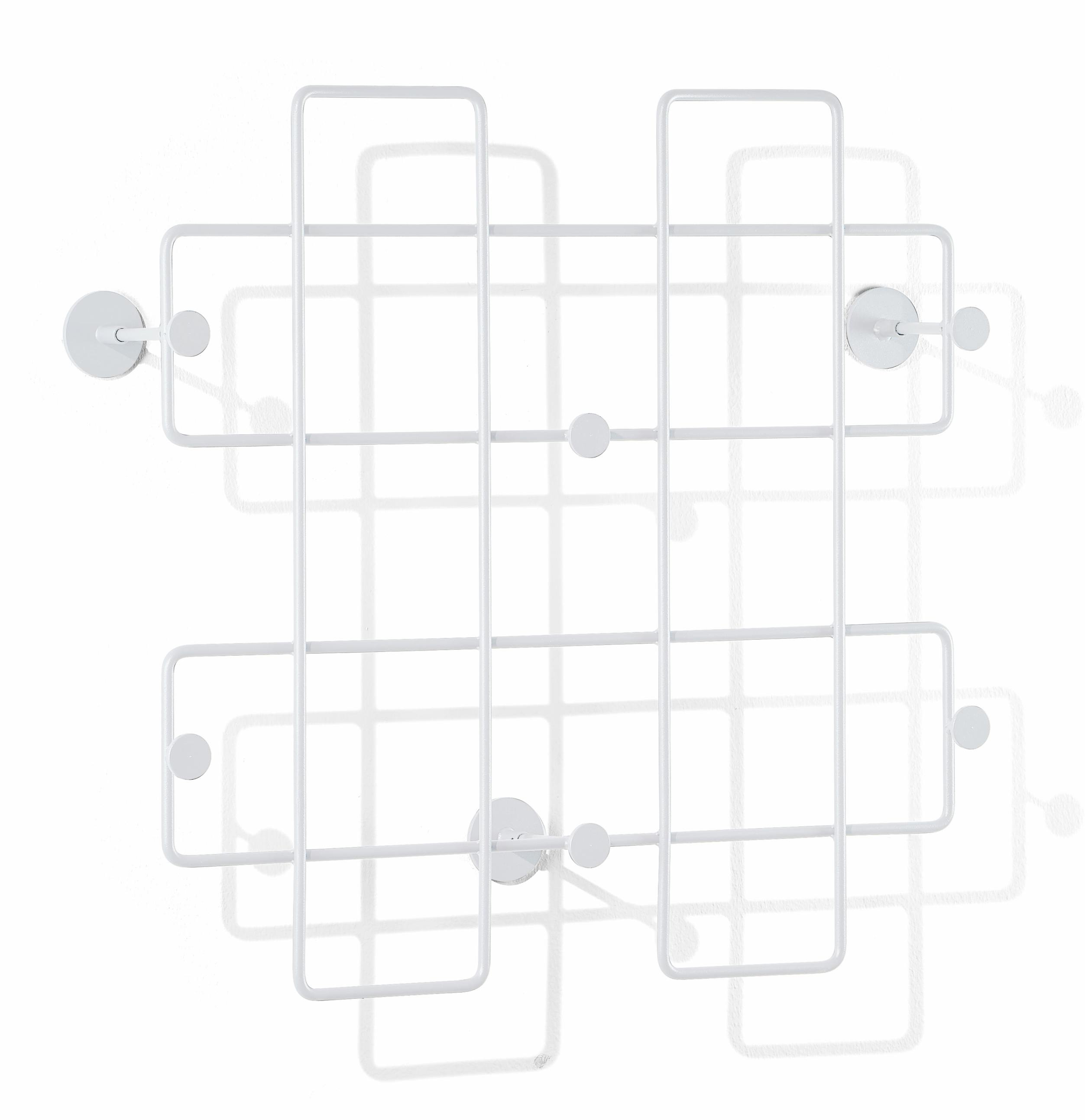 Weiße Bazar Wandgarderobe von Richard Lampert, moderne Garderobe aus Metall mit Haken.