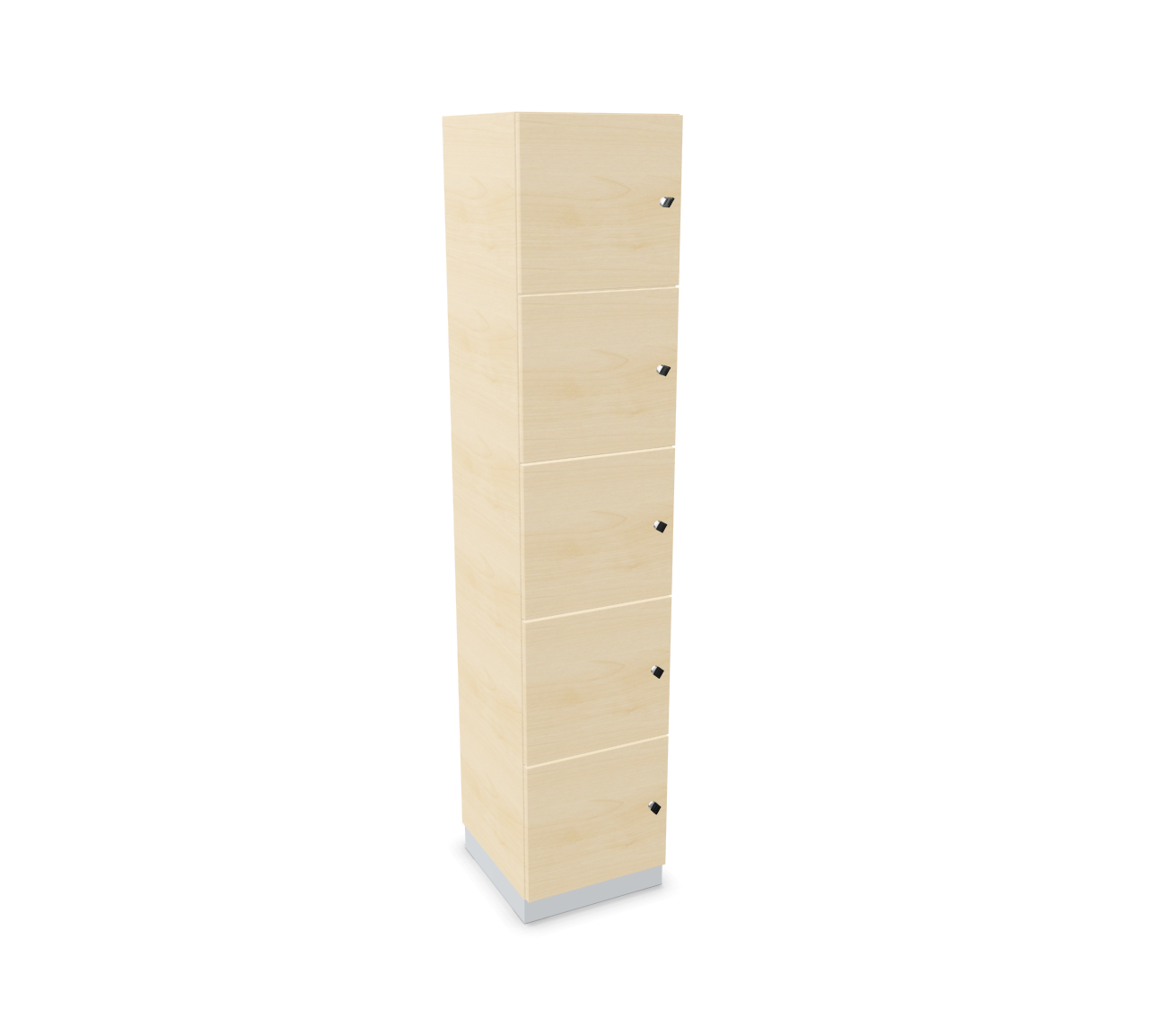 Allvia Schließfachschrank von Assmann Büromöbel: Hoher, schmaler Garderobenschrank mit fünf abschließbaren Fächern in Holzoptik.