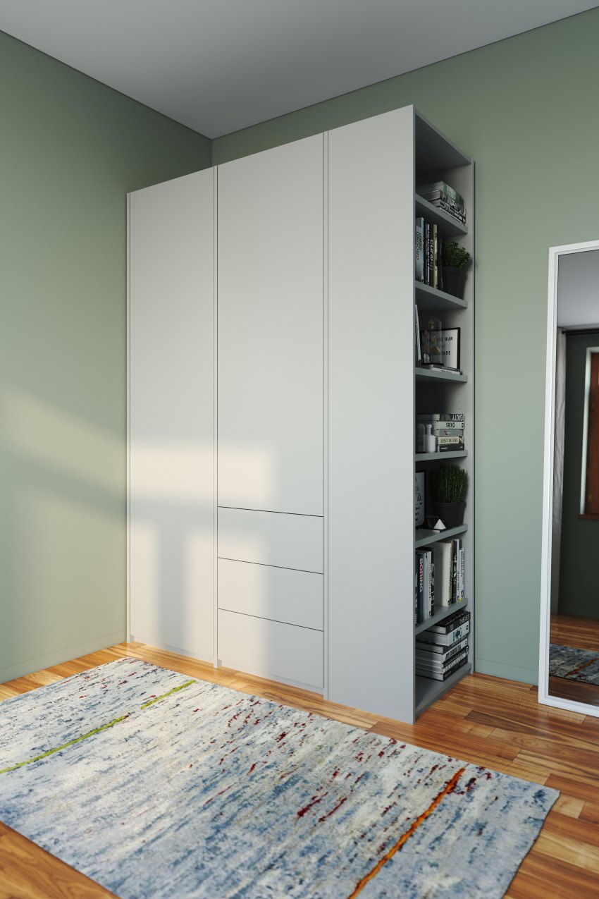 MODULAR PLUS Schrank Kombination mit Anbauregal rechts und 3 Schubkästen Müller Möbelwerkstätten