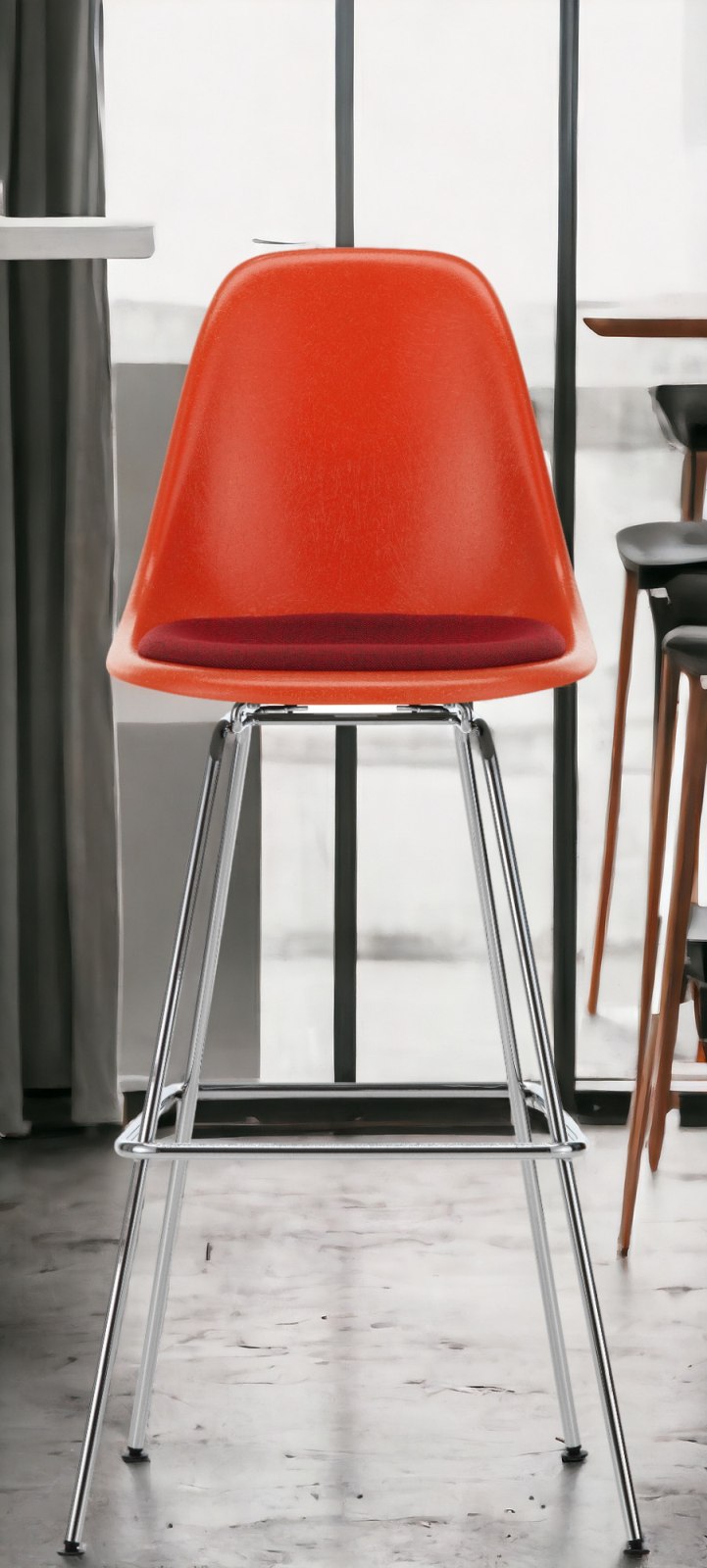 Eames Fiberglass Bar Stool High Barhocker mit Sitzpolster Vitra