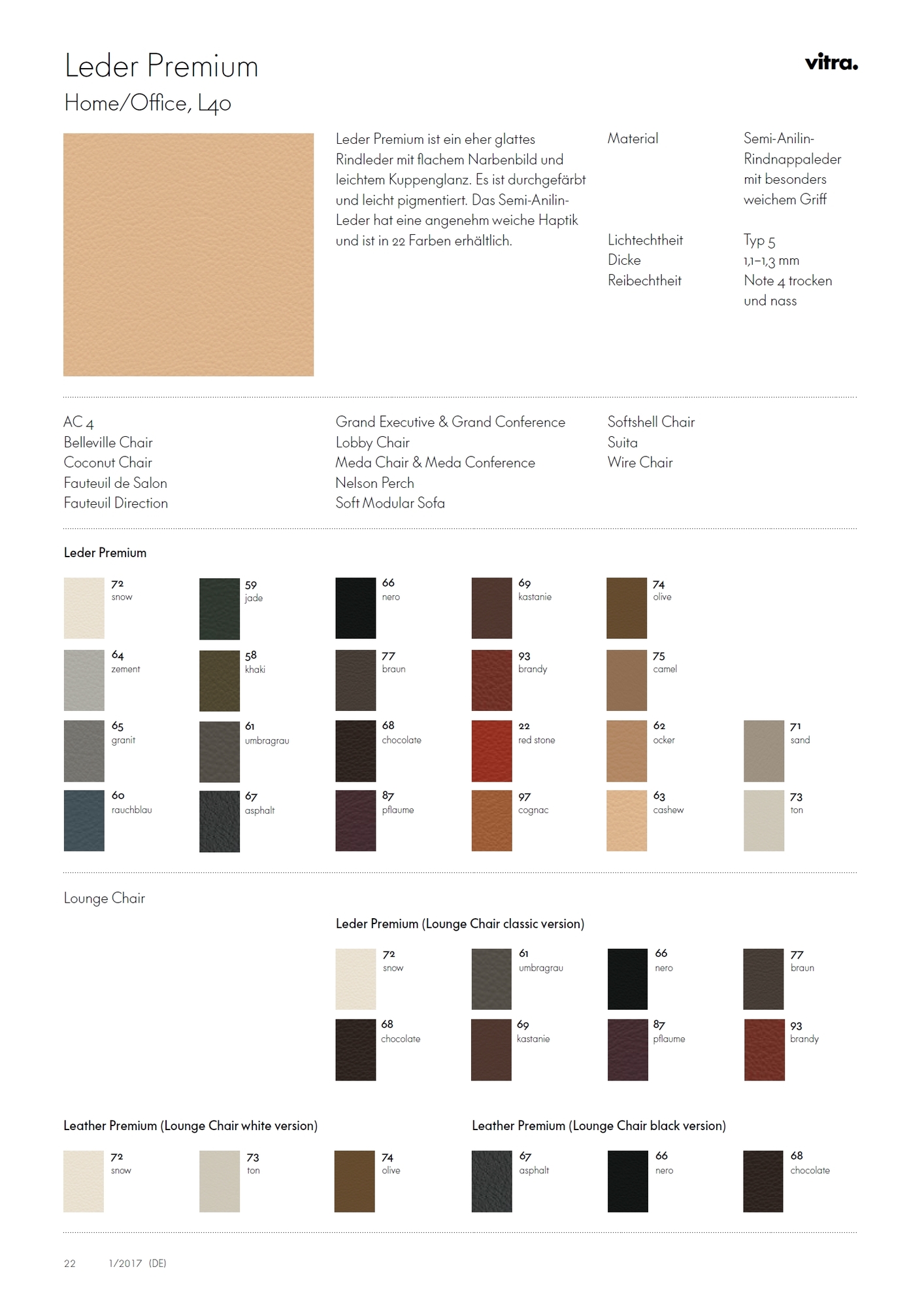 Ledermusterkarte Leder Premium Vitra