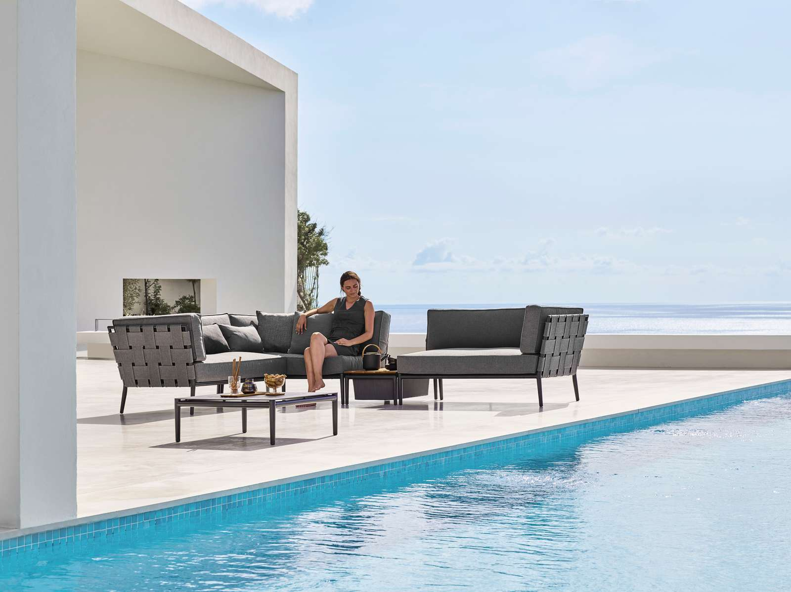 Conic Outdoor 2-Sitzer Modulsofa links grau Cane-Line