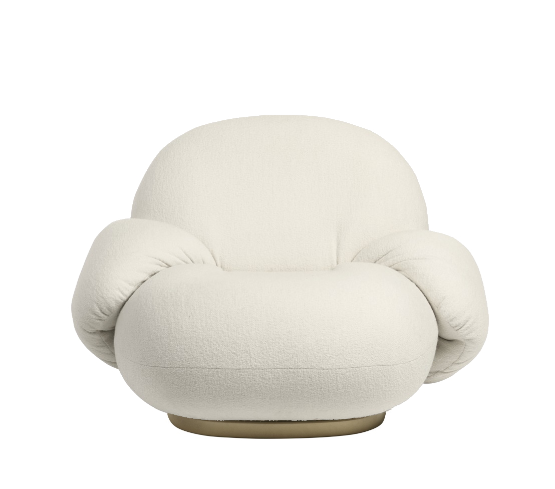 Pacha Lounge Chair Sessel mit Armlehnen Harp 24 Ivory / Perlgold Ohne Drehfuß Gubi