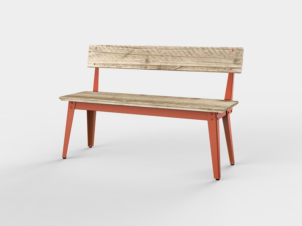 6Grad Outdoorbank mit Rückenlehne 125 cm Jan Cray Rotorange Bauholz roh 