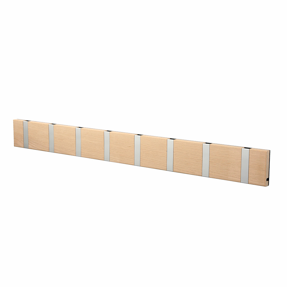 Knax Wandgarderobe mit 8 Haken aus Eiche gekalkt, waagerechte Ausrichtung für Flur und Diele.