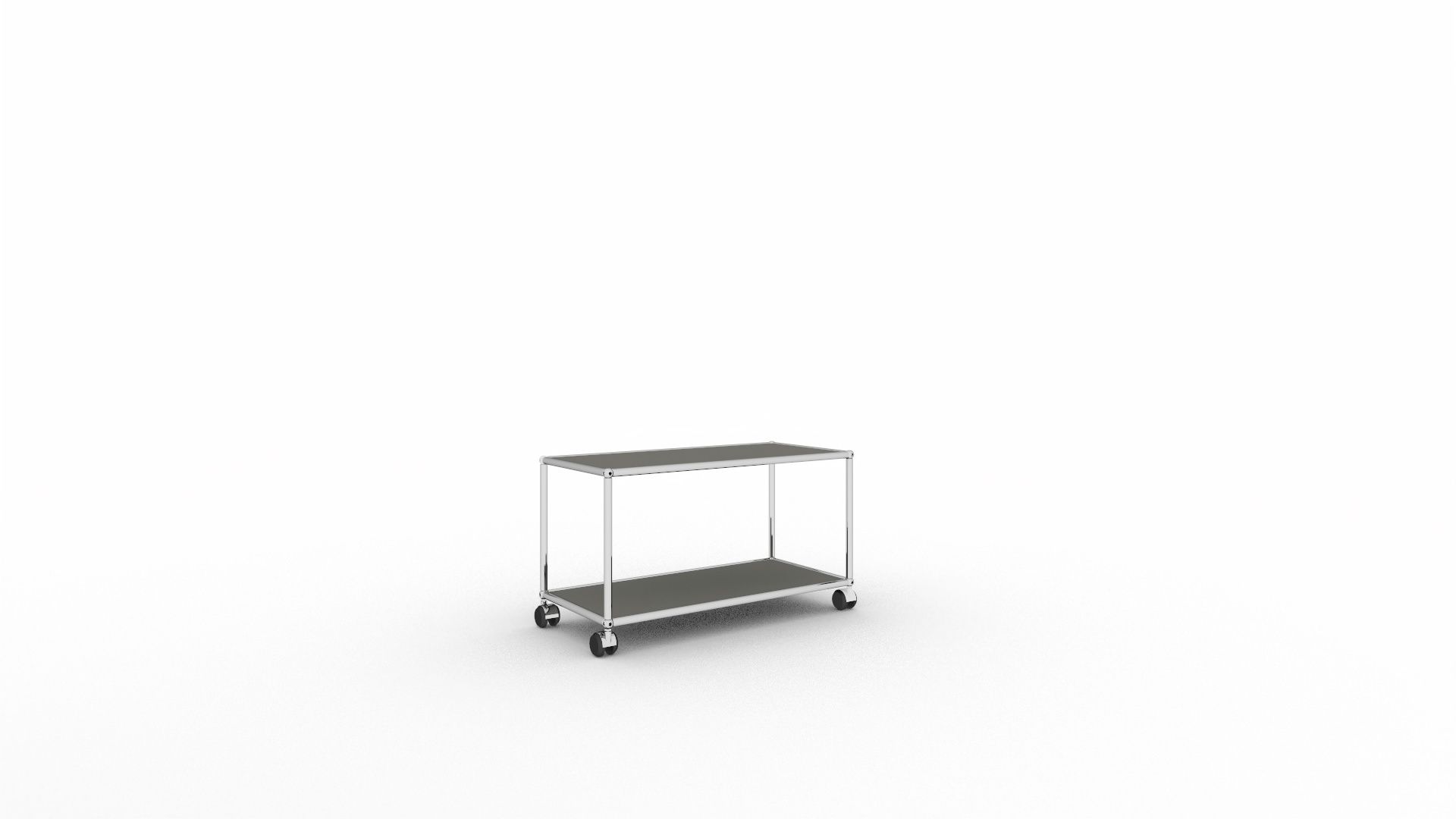 USM Haller TV Möbel mit Rollen in mittelgrau, modernes Designmöbel für Wohnzimmer und Büro.