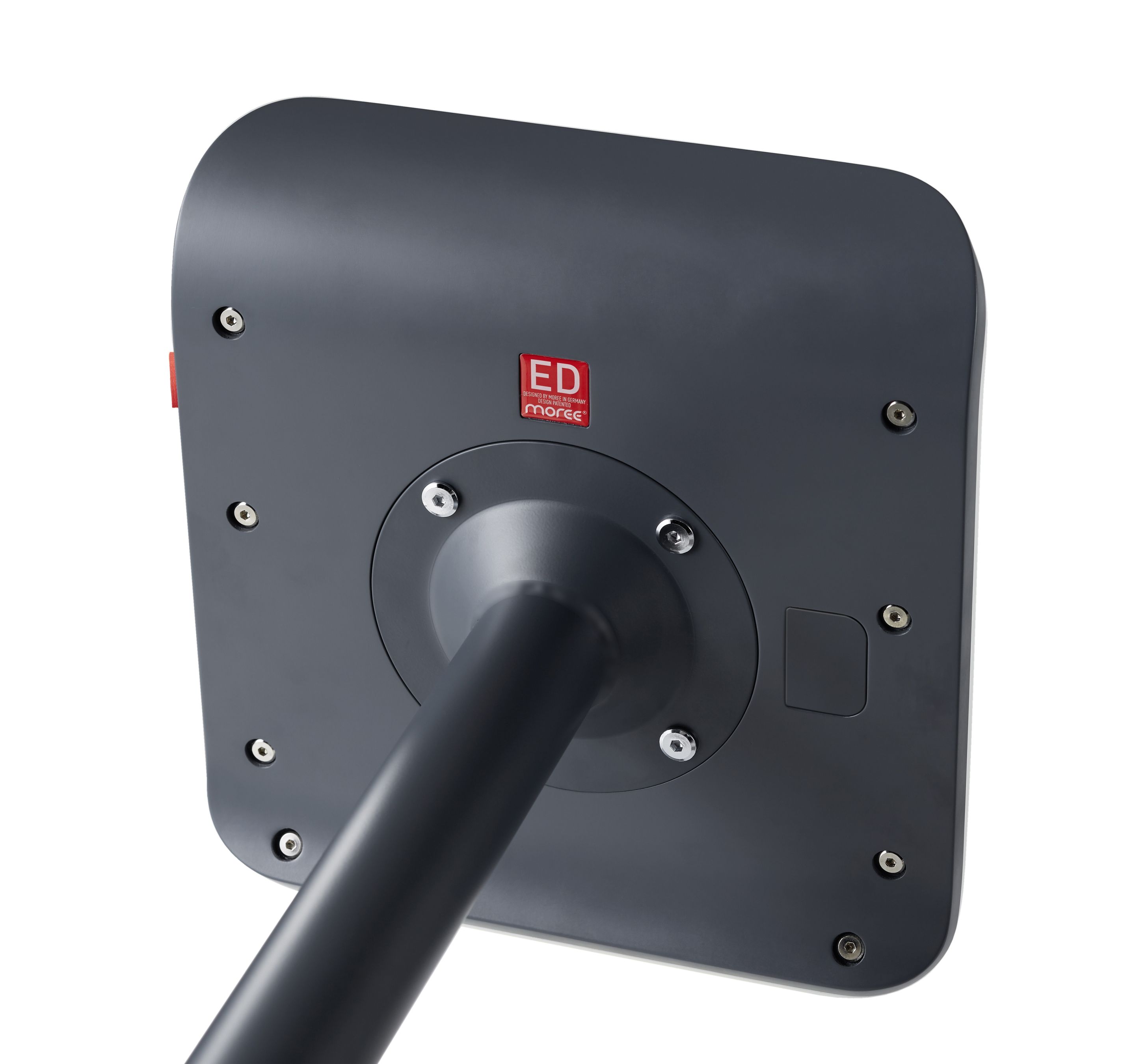 ED Barhocker statisch Anthrazit / Walnuss Moree Detailaufnahme der Unterseite des Moree ED Barhockers in Anthrazit mit Walnuss-Elementen.