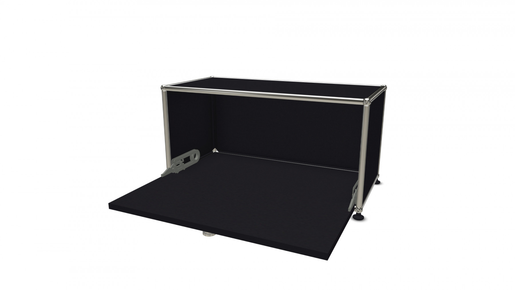 USM Haller Klappe in Schwarz als Ersatzteil, geöffnet, für USM Möbelbausysteme.