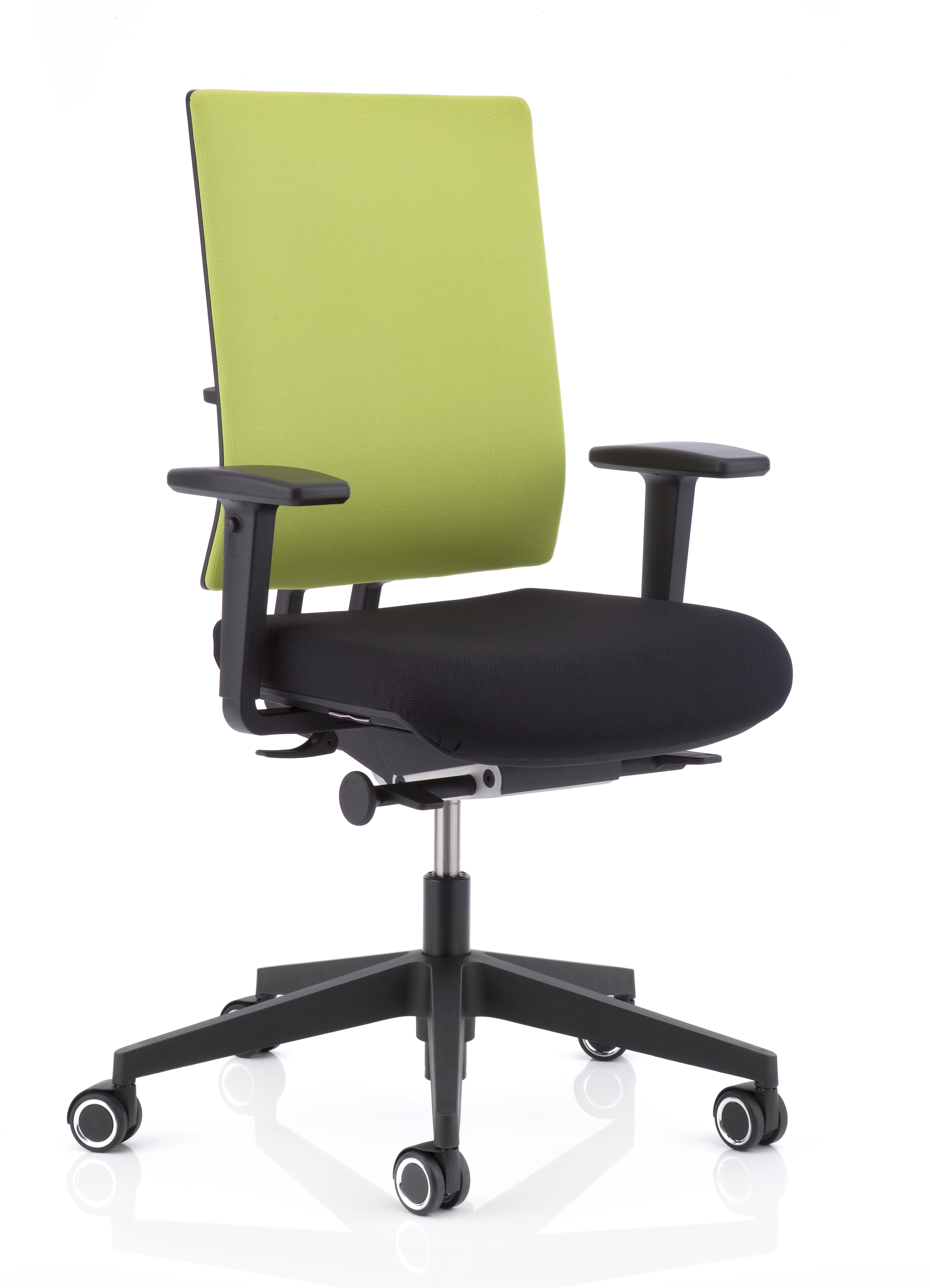 Anteo Bürostuhl mit grüner Rückenlehne und schwarzer Sitzfläche, ergonomischer Drehstuhl für das Büro.