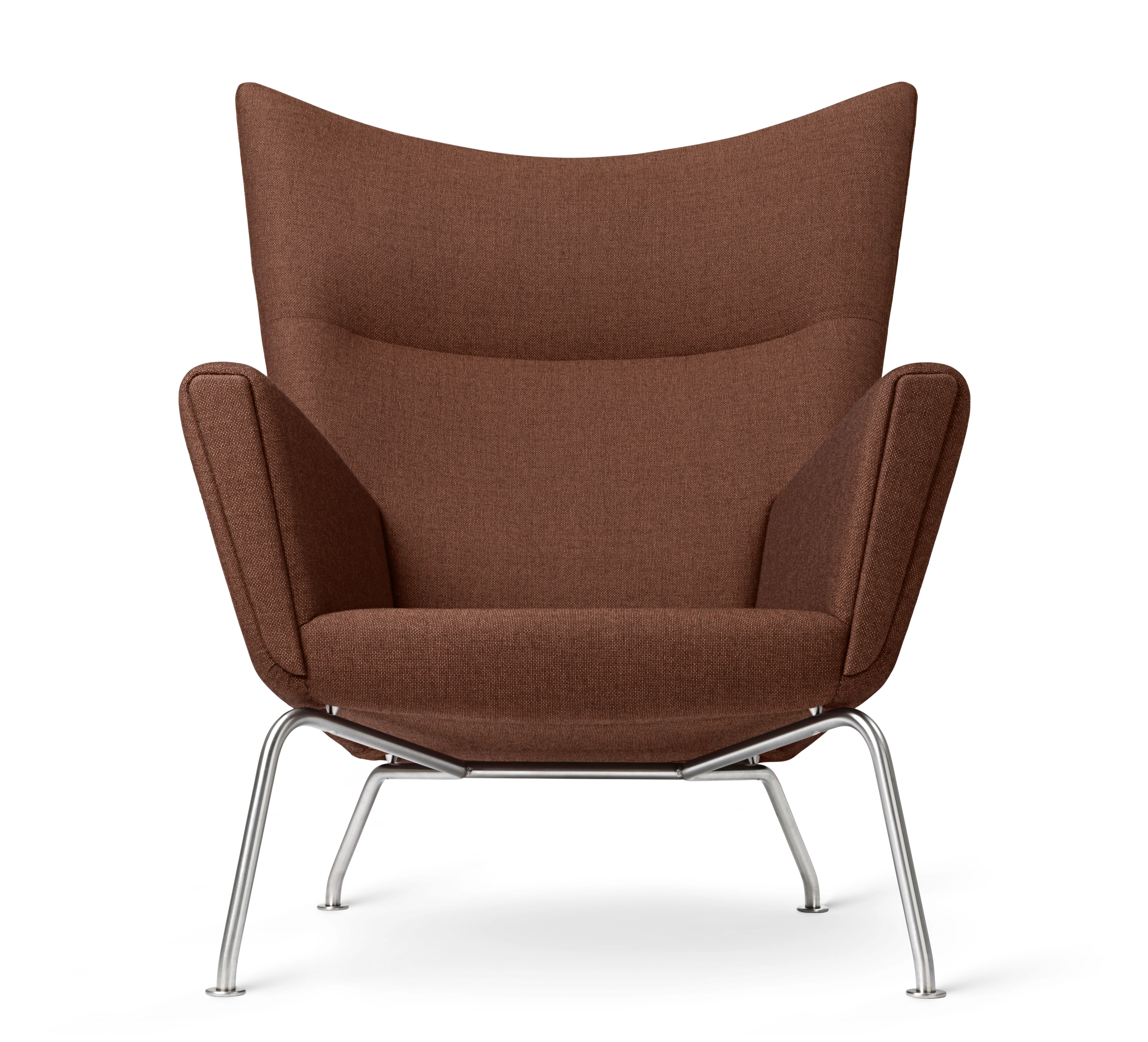 CH445 Sessel von Carl Hansen & Søn mit braunem Stoffbezug und Stahlgestell.