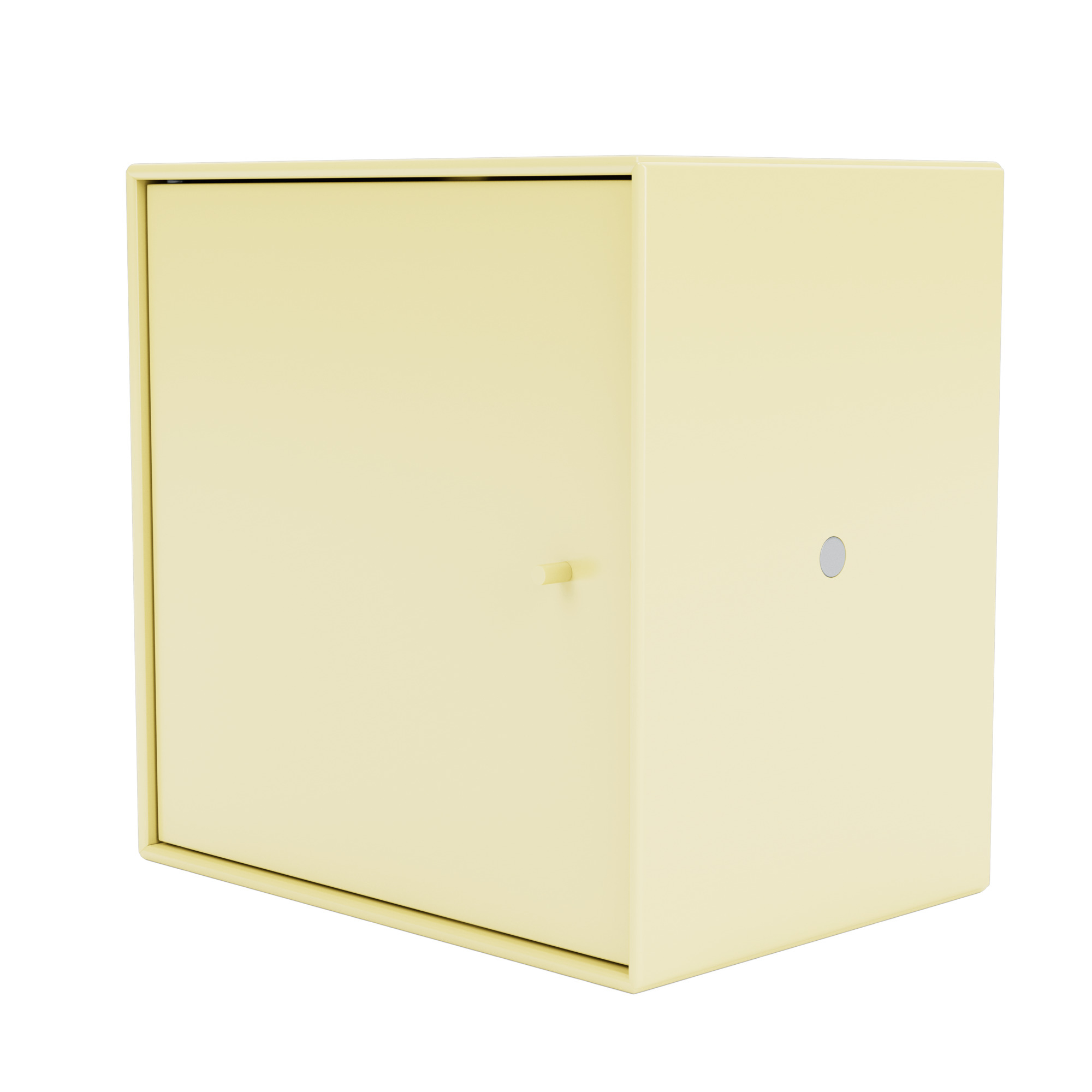 Mini Montana Modul in Kamille: Kleiner, quadratischer Schrank mit Tür, ideal für modulare Möbel.