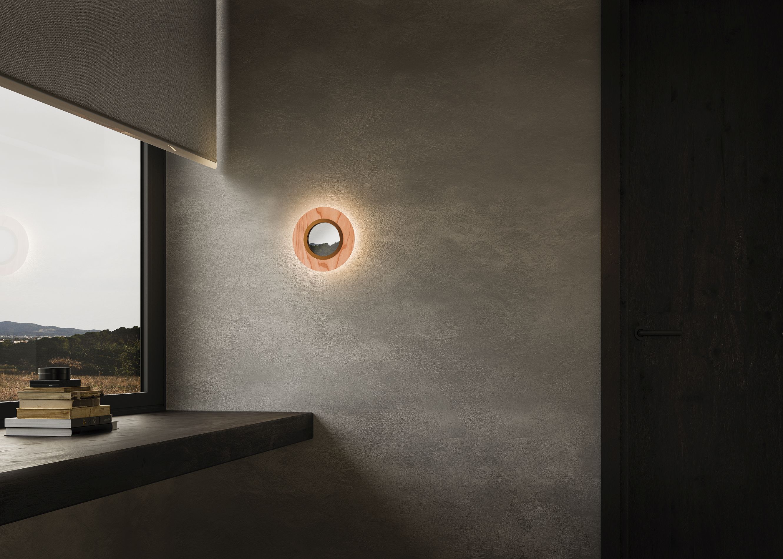 Lens LED Wandleuchte rund Metallring in Gold Hellrosa LZF Lamps