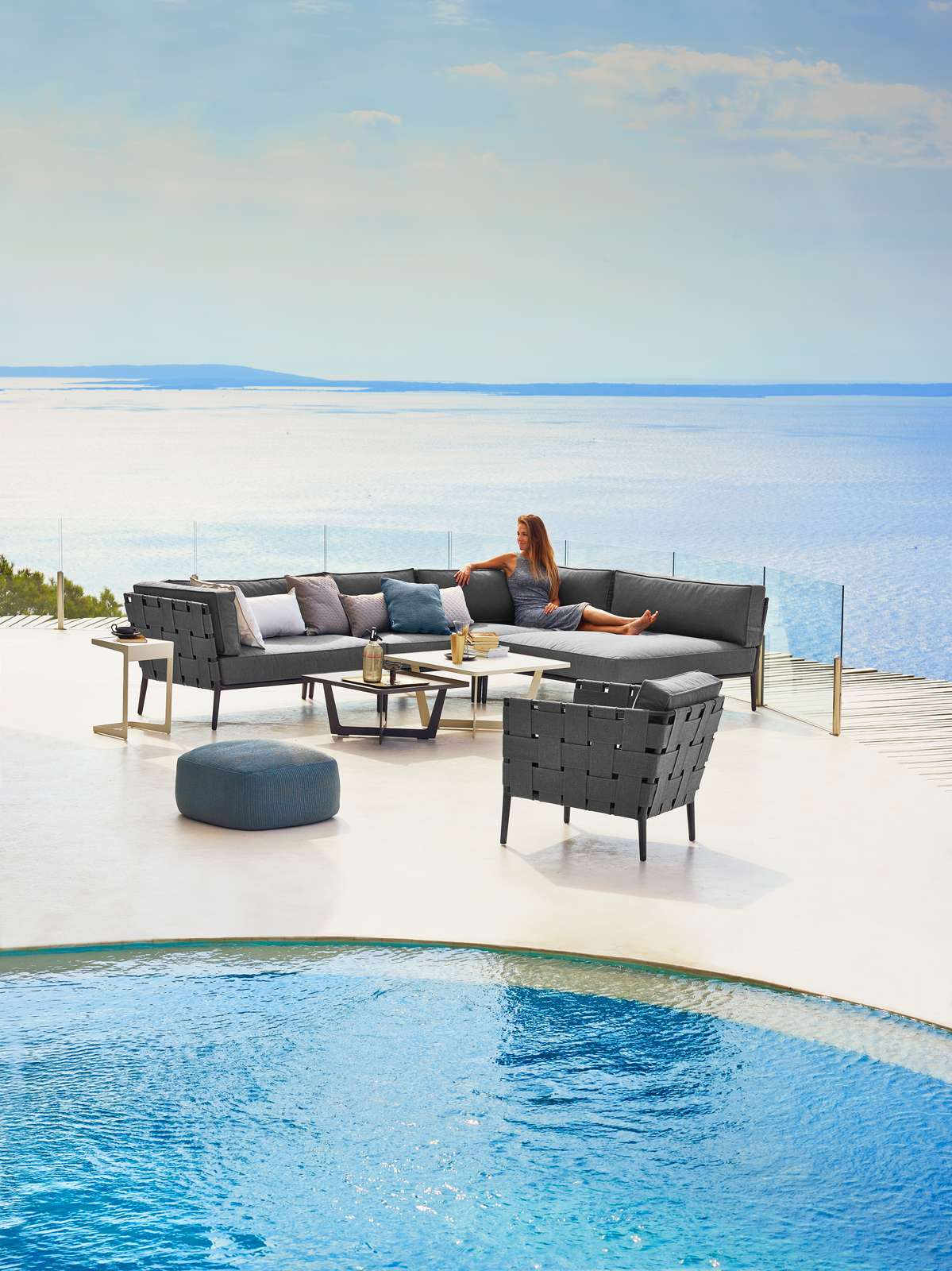 Conic Outdoor 2-Sitzer Modulsofa links grau Cane-Line