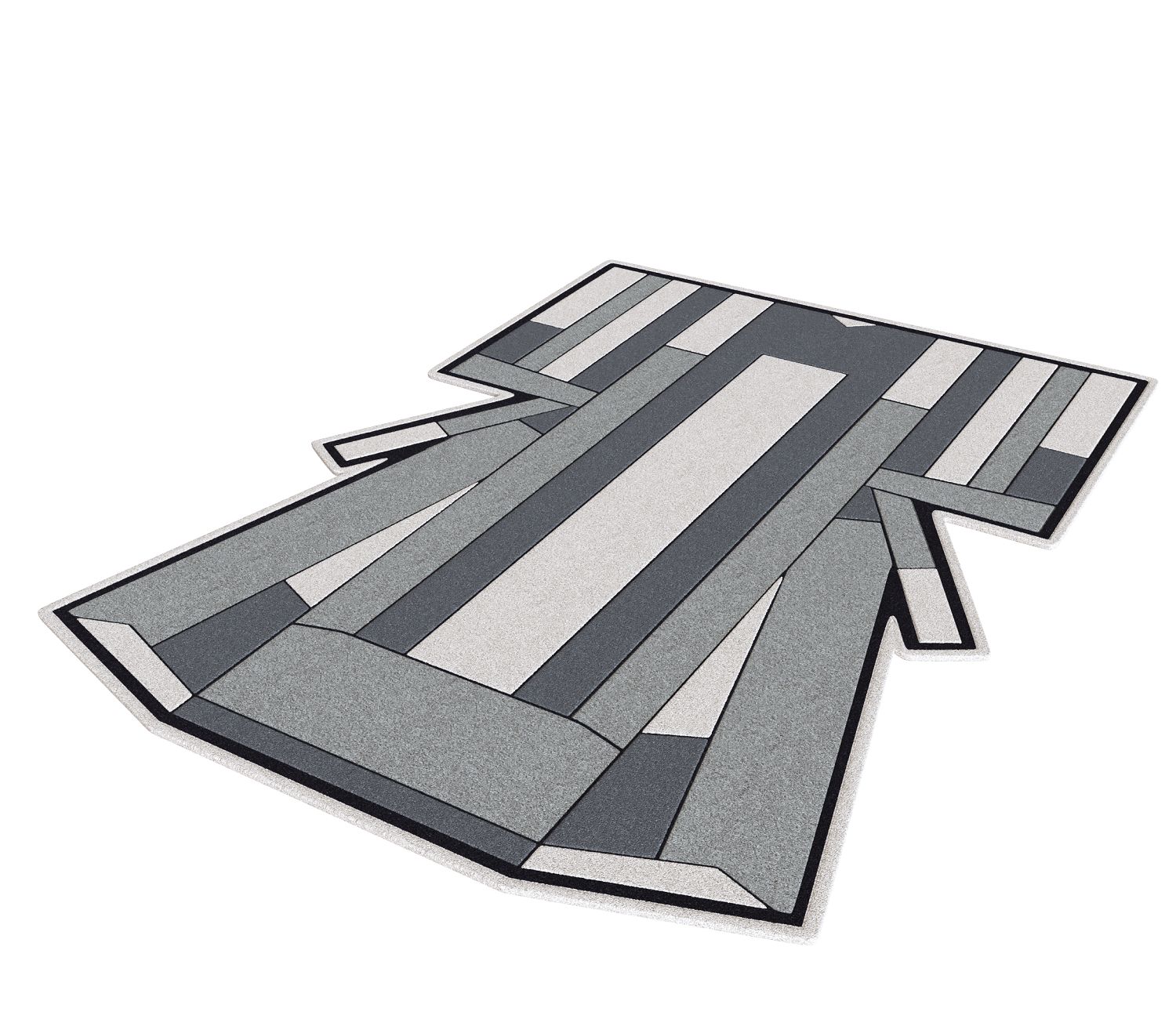 Grauer Hartô Teppich mit geometrischem Muster. Moderner Teppich für Wohnzimmer und Schlafzimmer.